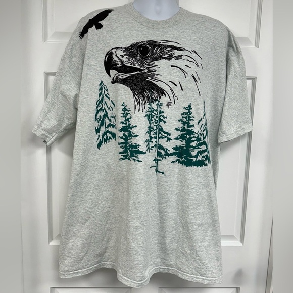 Vintage Y2K 90s Graphic T-shirt Bald Eagle Double Sided Light Gray 3XL XXL - Picture 1 of 7